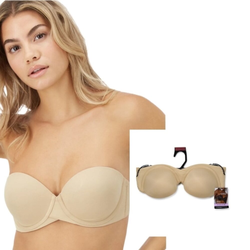 New With Tags 38D Beige/Nude MAIDENFORM Stay Put Strapless Push Up Underwire Bra